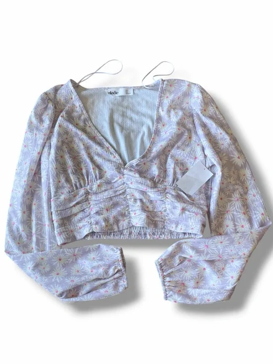 Elodie NWT Lavender Ditsy Floral Balloon Sleeve Crop Top M Boho Festival Retro - Picture 3 of 10